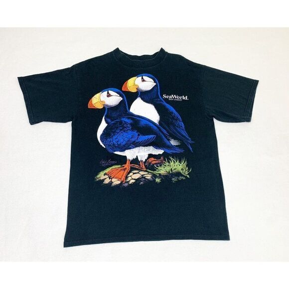 Seaworld San Diego Puffin Bird T-Shirt Black Animals California Tourist - Picture 1 of 9